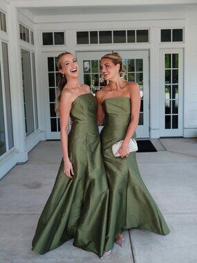 LulaKate Hannah Bodice with Trumpet Skirt in Shantung Greenery